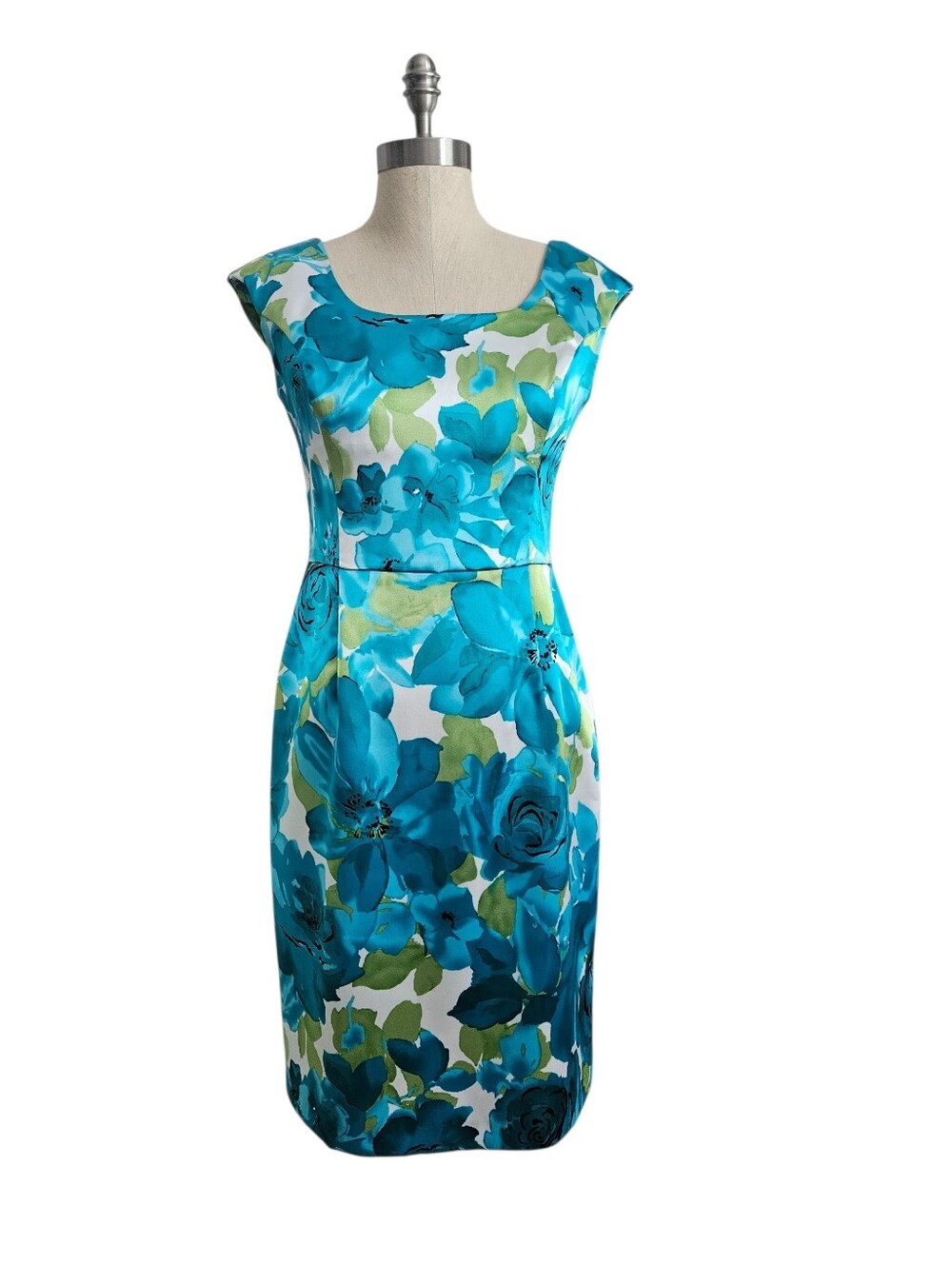 JOSEPH RIBKOFF Turquoise Blue Green Floral Cap Sleeve Sheath Dress | SZ 10